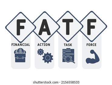 FATF - Financial Action Task Force Acronym. Business Concept Background. Vector Illustration Concept With Keywords And Icons. Lettering Illustration With Icons For Web Banner, Flyer, Landing Pag 