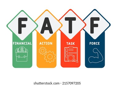 FATF - Financial Action Task Force Acronym. Business Concept Background. Vector Illustration Concept With Keywords And Icons. Lettering Illustration With Icons For Web Banner, Flyer, Landing Pag 