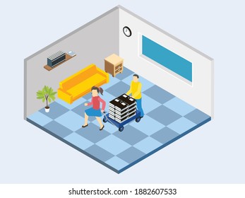 Fathe and daughter with books isometric 3d vector concept for banner, website, illustration, landing page, flyer, etc.
