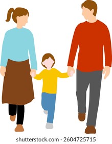 Fathe, mother and child family hand drawn flat illustration, vector