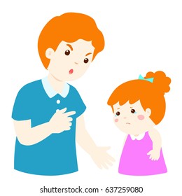 Father angry at his daughter and blame her.Dad scolds children vector illustration.
