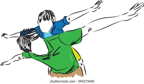 FATHER ANS SON FLYING GESTURE FREEDOM ILLUSTRATION