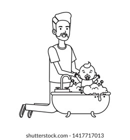 father with baby bathing in the bathtub