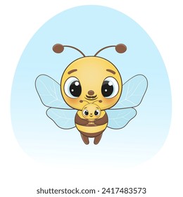 Father and baby bees vector illustration. Happy baby bee cartoon style character. Perfect illustration for t-shirt wear fashion print design, cards, baby shower, party invitation and much more