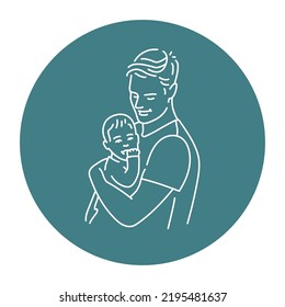 Father with baby color line illustration. LGBT adoption of children