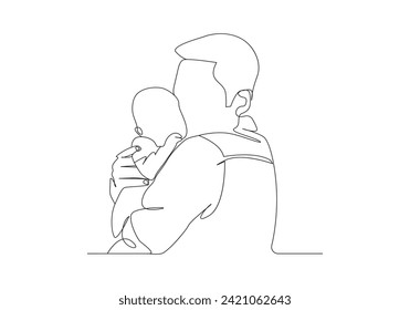  father and baby in continuous line art drawing artistic style. happy Father's Day. Dad hugs his child. Happy fatherhood concept. Modern vector illustration