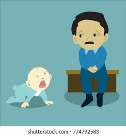 Father and Baby Cry vector Illustration