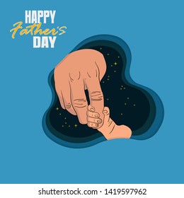 father and baby hands with star decorations and paper slices. world father's day, happy father's day, can be used for background brochures, greeting cards, websites, posters. - vector