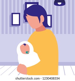 Father with baby inside home design