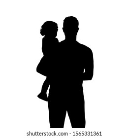 Father with baby, isolated vector silhouette. Man holding small kid