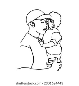 Father and baby linear drawing design vector
