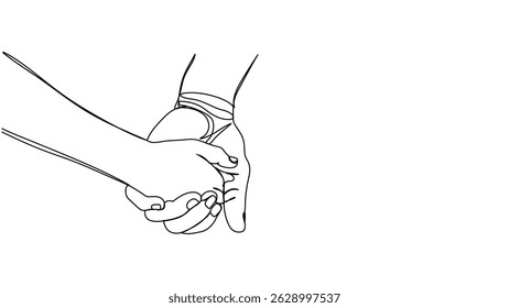 Father and baby one line holding hands continuous line motion graphic animated 4k template. Happy Father's day concept line art footage. Father's day concept line art video.