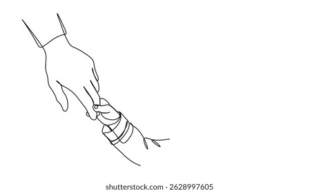 Father and baby one line holding hands continuous line motion graphic animated 4k template. Happy Father's day concept line art footage. Father's day concept line art video.