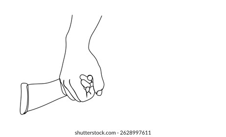 Father and baby one line holding hands continuous line motion graphic animated 4k template. Happy Father's day concept line art footage. Father's day concept line art video.