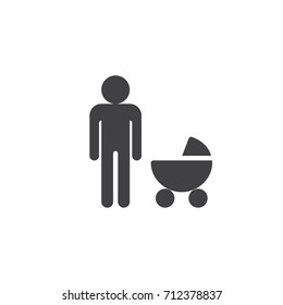 Father with baby stroller icon vector, filled flat sign, solid pictogram isolated on white. Family symbol, logo illustration