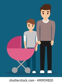 Father baby stroller and son icon. family relationship and generation theme. Colorful design. Vector illustration