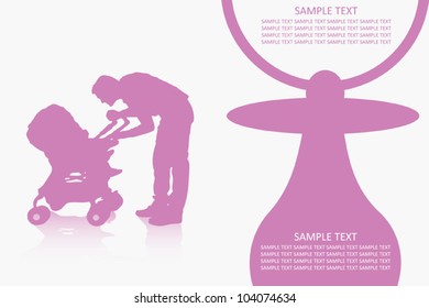 Father with baby in stroller - vector illustration