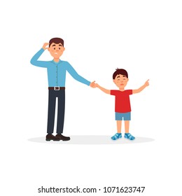 Father being tired with his son, parenting stress vector Illustration on a white background