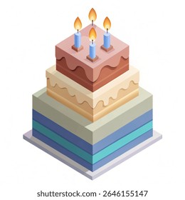 Father birthday celebration cake isometric Concept, Two story pastry cake with candle Vector Icon, Happy Parent's  Day Symbol, Dads Gift Elements Sign, Parents Day Stock