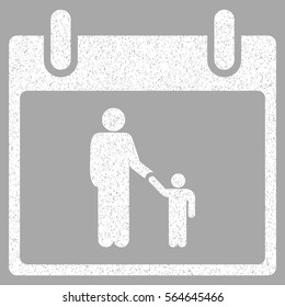 Father Calendar Day grainy textured icon for overlay watermark stamps. Flat symbol with dust texture. Dotted vector white ink rubber seal stamp with grunge design on a silver background.