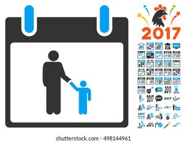 Father Calendar Day icon with bonus calendar and time management clip art. Vector illustration style is flat iconic symbols, blue and gray colors, white background.