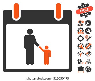 Father Calendar Day pictograph with bonus tools pictograms. Vector illustration style is flat iconic symbols, orange and gray, white background.