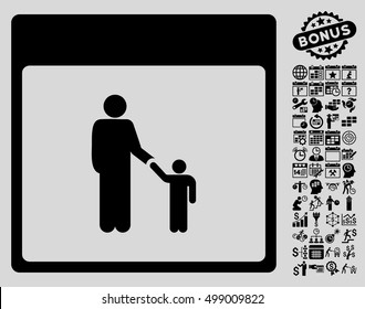 Father Calendar Page pictograph with bonus calendar and time management pictograms. Vector illustration style is flat iconic symbols, black, light gray background.