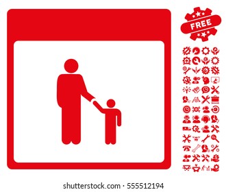 Father Calendar Page pictograph with bonus setup tools pictograph collection. Vector illustration style is flat iconic symbols, red, white background.