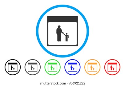 Father Calendar Page vector rounded icon. Image style is a flat gray icon symbol inside a blue circle. Additional color variants are gray, black, blue, green, red, orange.