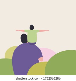 A father carries his son on the shoulder. Concept for father's day