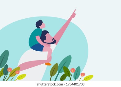 A father carries his son on the shoulder. Concept for father's day