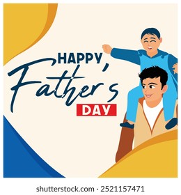 A father carries his son on his shoulders. The father is playing with his son. Father's Day concept. Flat vector illustration.