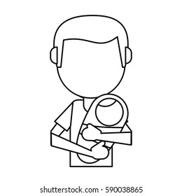 father carrying baby newborn thin line