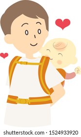 Father carrying a cute baby with a piggyback strap
