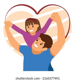 father carrying daughter on his shoulders, illustration for father's day.