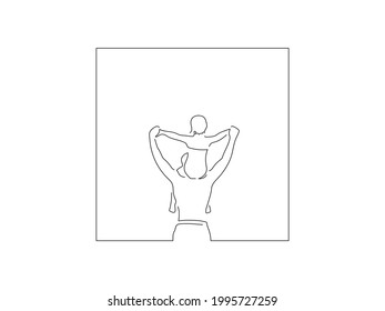 Father carrying her daughter line drawing, vector illustration design. Summer collection.