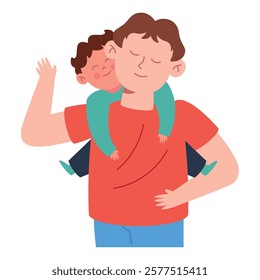 A father carrying his baby with care and affection in cartoon style