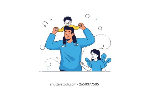 Father carrying his children happily on shoulders enjoying family time together
