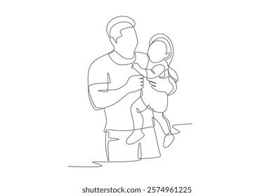 Father carrying his daughter. Dad and daughter concept one-line drawing