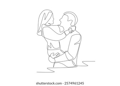 Father carrying his daughter. Dad and daughter concept one-line drawing