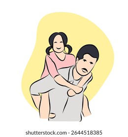 father carrying his daughter on his back, Concept of father's day Vector Illustration