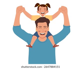 father carrying his daughter on his back love and joy bonding vector illustration
