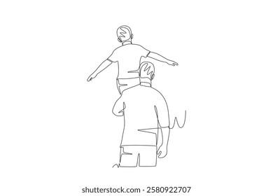 Father carrying his son. Father and son concept one-line drawing