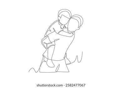 Father carrying his son. Father's day concept one-line drawing