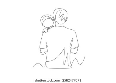 Father carrying his son. Father's day concept one-line drawing