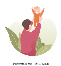 Father carrying his son. Joyful father playing with his little kid