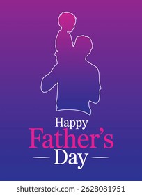 Father carrying his son on shoulders with happy father's day typography design