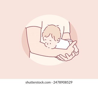 Father carrying little baby. Hand drawn style vector design illustrations.