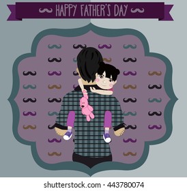 Father Carrying Sleeping Daughter, Father's Day Card, Family, Parent, Offspring, Love, Relationship, Vintage Style, Ethnic