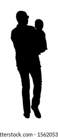 Father carrying son on hands and walking vector silhouette. Parent spend time with son. Man holding boy in walk. Fathers day. Happy family closeness in public. I love my dad. Birthday celebration.